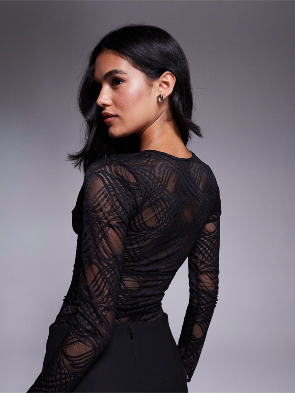 OW Collection Lexi Black Long Sleeve Lace Blouse Top NWT Size M - Picture 4 of 16